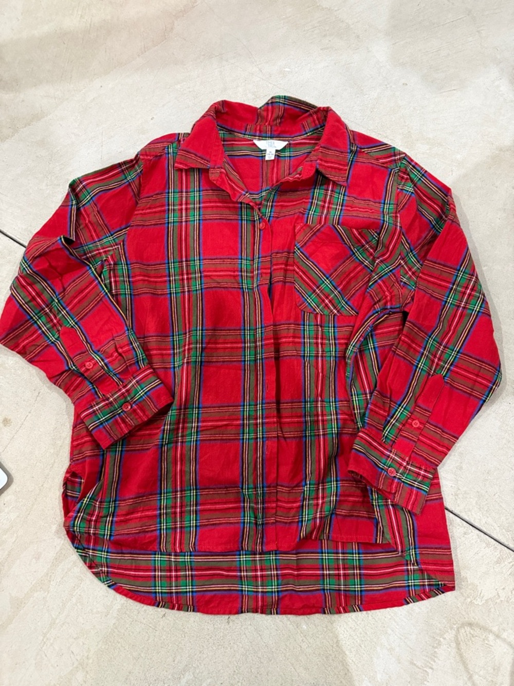 Time and Tru Red Plaid Button-Up Shirt